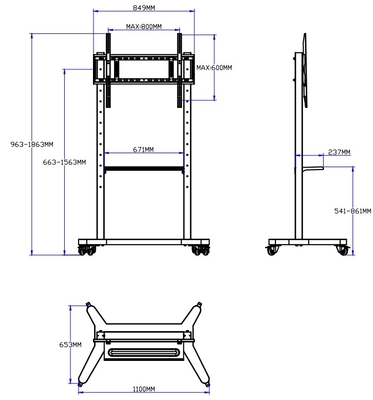 55"-86" supporto TV mobile regolabile con ruote, compatibilità per 43"-100" schermi piatti/curvi fino a 220 lbs telaio in acciaio, 5 opzioni di altezza, carrello TV rotante