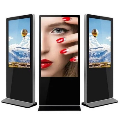 Display di segnaletica digitale in piedi da 43 pollici 178 gradi Approvazione FCC Chiosco pubblicitario Tocco capacitivo con sistema Android o Windows