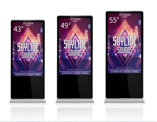 Display di segnaletica digitale in piedi da 43 pollici 178 gradi Approvazione FCC Chiosco pubblicitario Tocco capacitivo con sistema Android o Windows