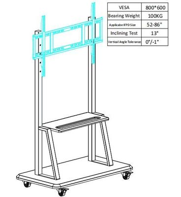 Supporto mobile per il vestito regolabile di altezza dei bordi del pannello interattivo del touch screen per le dimensioni 52" ~86"