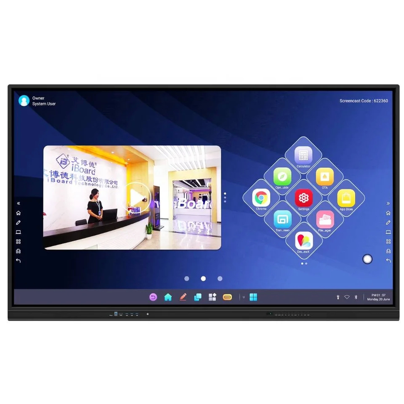 Display interattivo a pannello piatto con elevato rapporto di contrasto e sensore di luce per lezioni