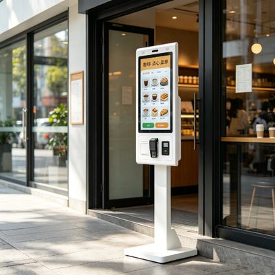 Chiosco di ordinazione self-service a contatto con scanner QR